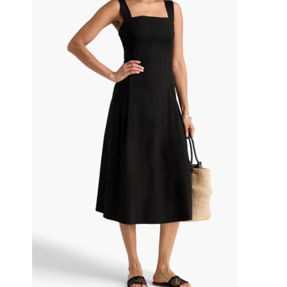 NWT Vince Linen Blend Square Neck Dress Midi Black 10,  fit size 12